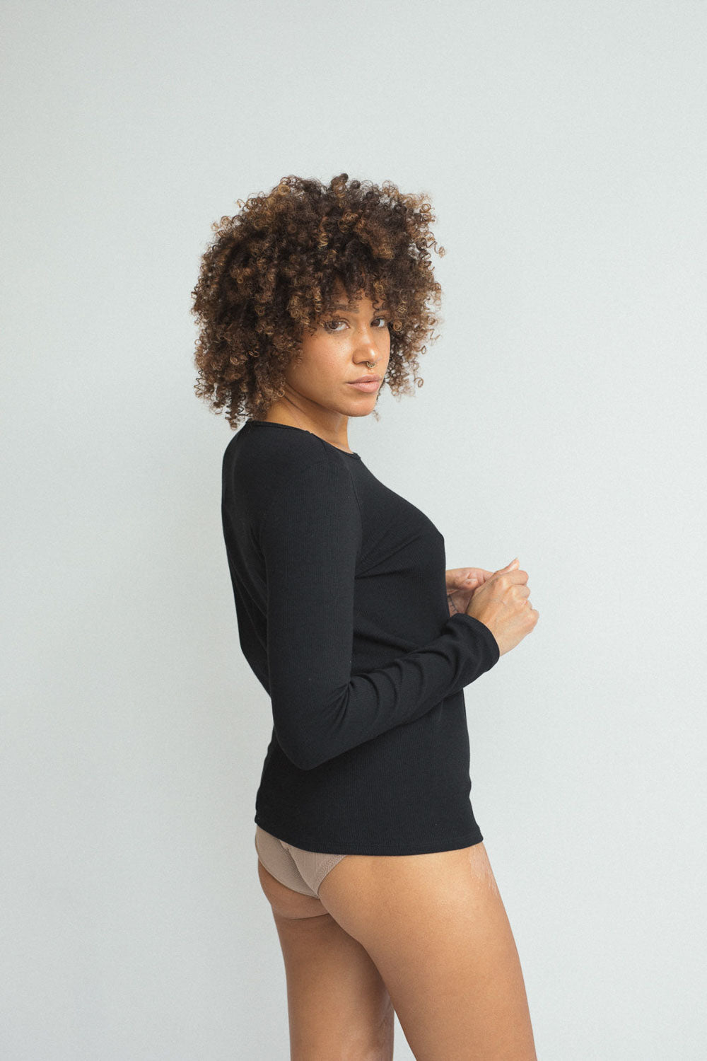 Longsleeve damski z certyfikowanej bawełny prążkowanej